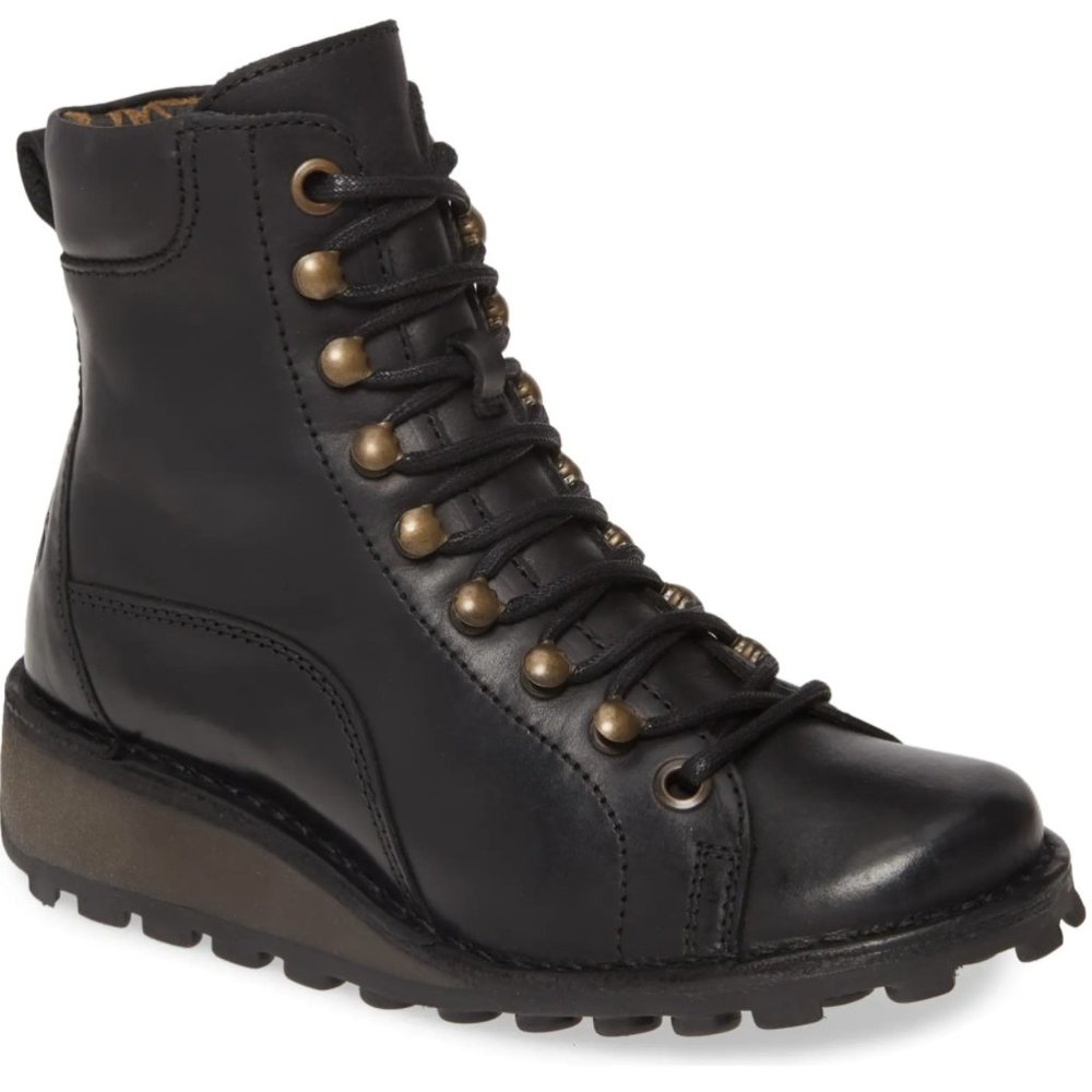 NWT Fly London Malu Moto Boot Black Size 38